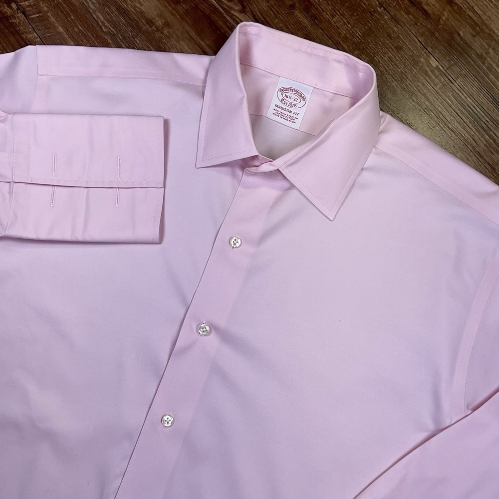 Brooks Brothers Madison Dress Shirt Pink Men's 16.5-32 French Cuff Non Iron